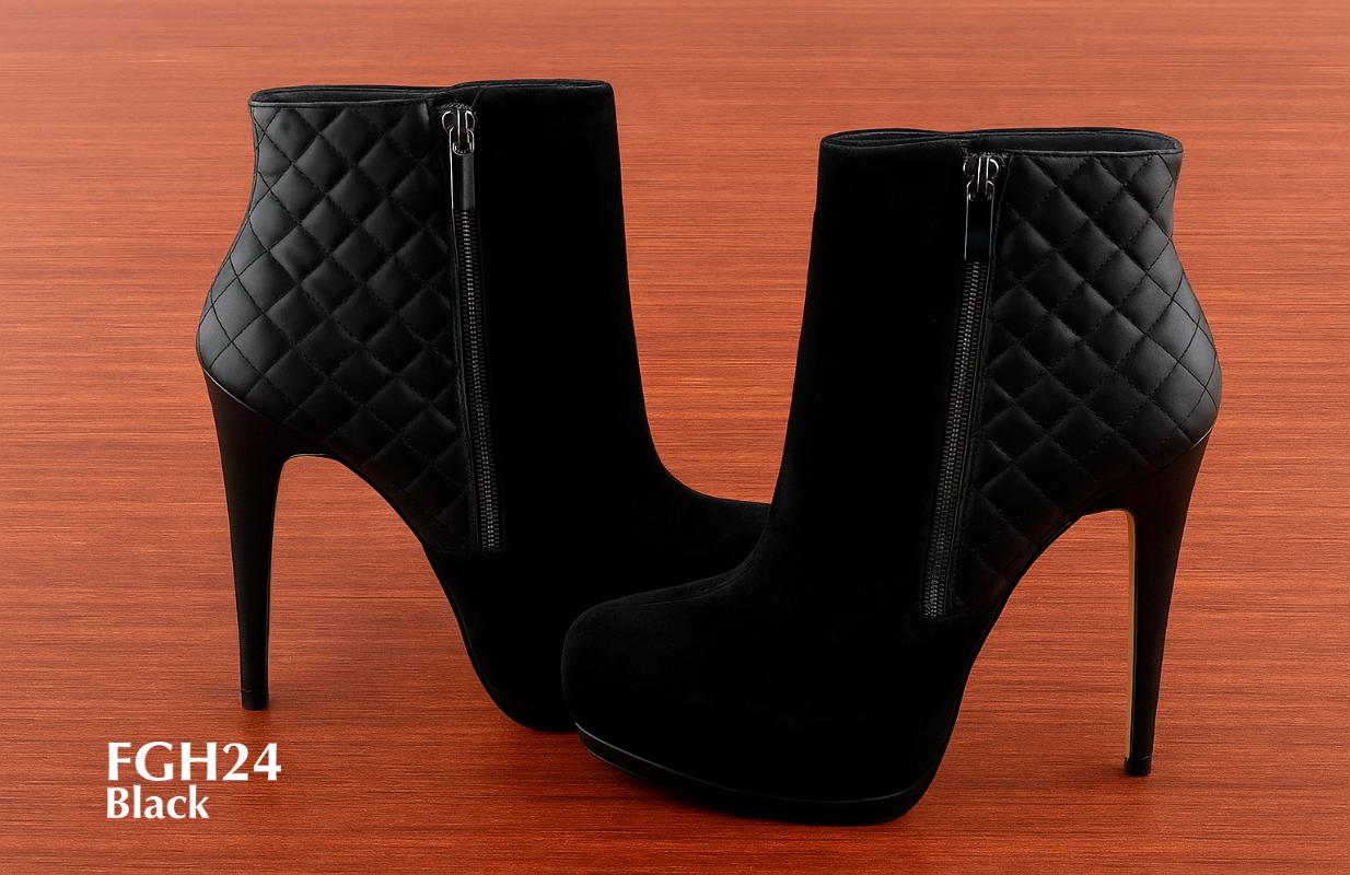 FGH24-Bottines matelassées à plateforme et talon aiguille